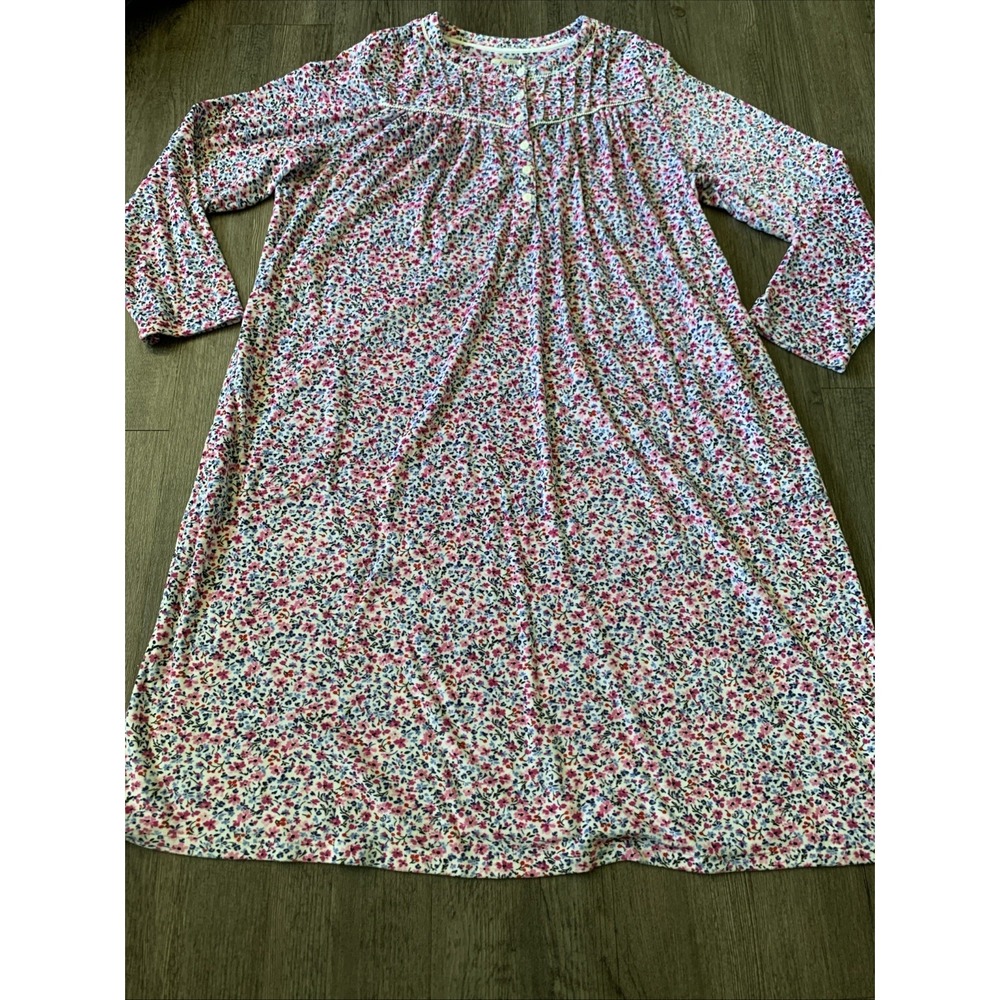 ARIA COLLECTION Floral Fleece Nightgown Nightie Size XL Stretch Long Sleeve Cozy